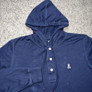 Psycho Bunny Men's Small Long Sleeve Pocket Hoodie Navy Pima Cotton